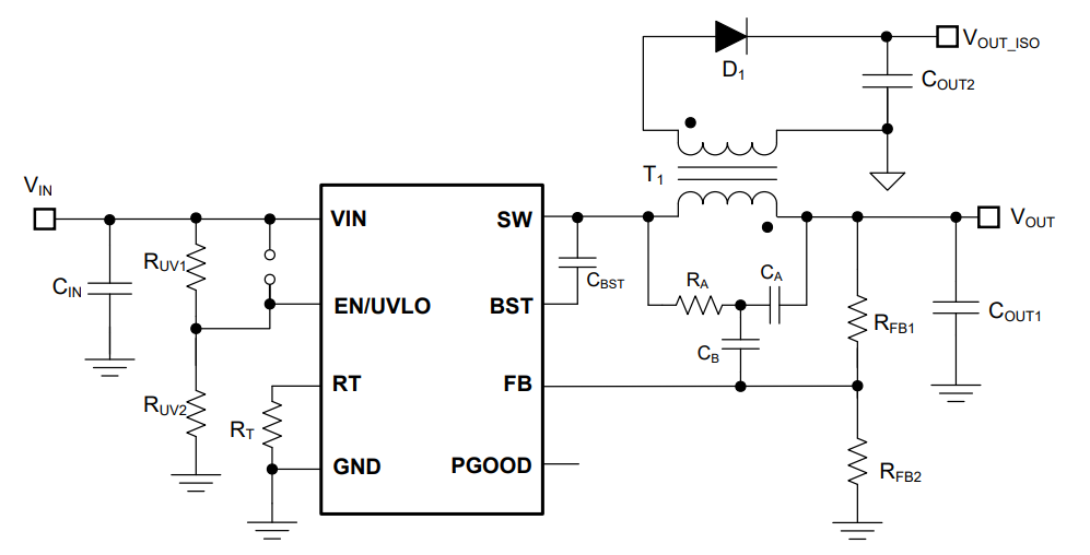 Schematic - Texas Instruments LMR71915EVM-FLBK Fly-Buck™ Converter Eval Module